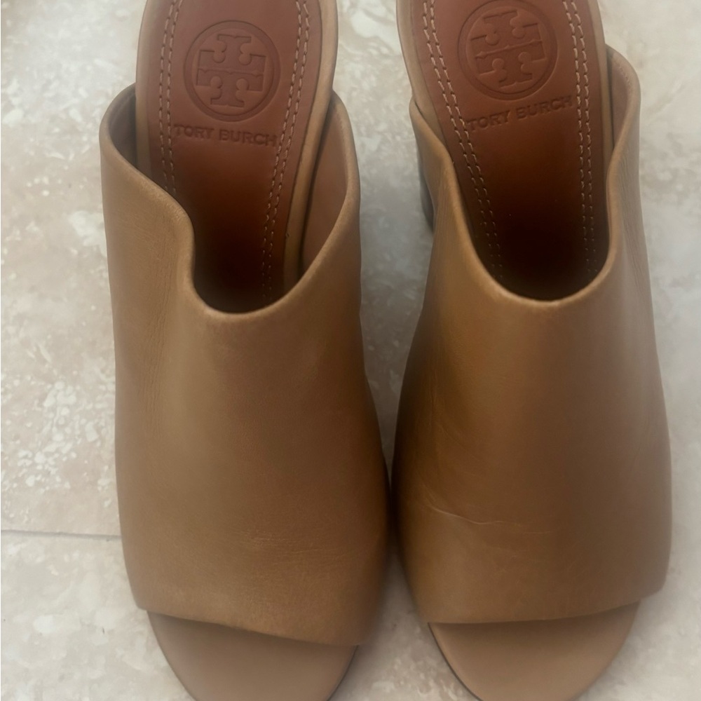 Tory Burch Tan Leather Mules with Open Toe